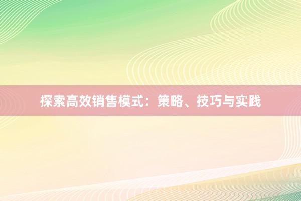 探索高效销售模式：策略、技巧与实践